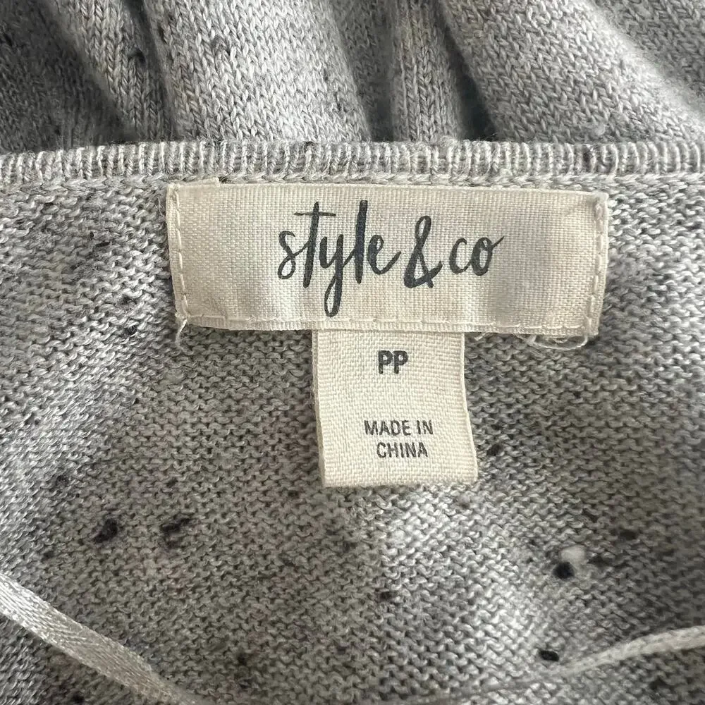 Style & Co speckled gray open sweater cardigan bell sleeve cuffs